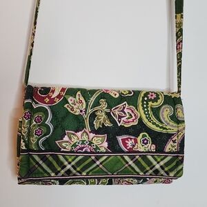 Vera Bradley Vintage Retired Chelsea Green Crossbody Trifold Wallet